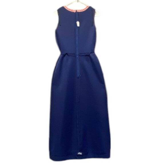 Vintage Polyester Double Knit Long Hostess Dress 10 Appliqued Gingham Sleeveless - Picture 6 of 12
